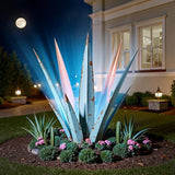 KODIBO 24” Large Solar Metal Agave Plants Outdoor Decor, Tequila Rustic Sculpture Outdoor Statues, Garden Sculpture for Patio Path Courtyard and Lawn (Vintage Blue-Solar Light)