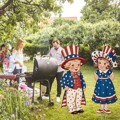 4th of July Decorations Outdoor, 31in Patriotic Decor Memorial Day Yard Sign with Metal Stakes, Front Door Decor Hanging Sign for Porch Walls Door Hanger Garden Patio Lawn Party Supplies Prop