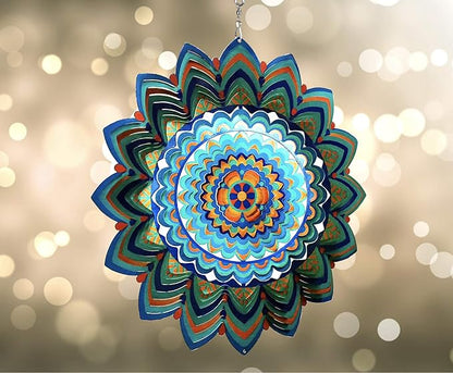 HS's Creation Wind Spinner Hanging Kinetic 19 Gauge 3D Metal with Swivel Hooks Sun Catcher for Outdoor Garden Decoration Handcrafted Art Gift Ornaments Sculpture Mandala Lucky Halo 12 Inch