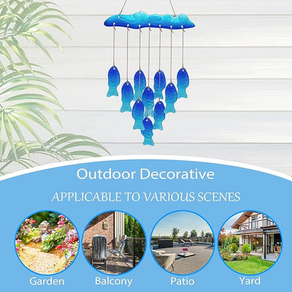 Sea Glass Fish Wind Chimes for Outside, Windchimes Outdoors Unique, Patio Beach Outdoor Home Garden Decor, Windchimes Outdoors, Memorial Garden Christmas Decoration Gifts