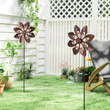 VEWOGARDEN 2 Pack Wind Spinners Outdoor, Metal Wind Spinner with Flower Design for Yard Garden Lawn Decorations, Antique Bronze