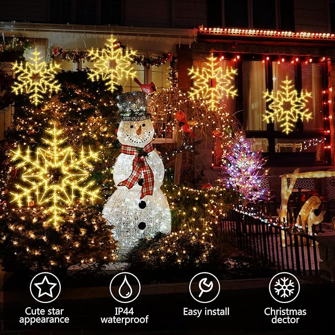 Tuanse 1 Pcs 24" Folding Christmas Snowflake Lights with Remote Control 150 LED Outdoor Hanging Light up Snowflakes Decor for Xmas Tree Window Yard Garden Porch Party Decoration (Warm White)