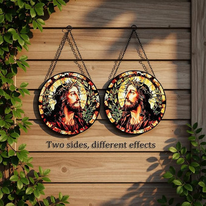 Stained Glass Window Hanging - Jesus Suncatcher, Sun Catchers Decor for Window Hanging, Christian Gifts for Women Men Mom Wife Religious Faith Home Decor 7.8in