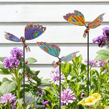 3 Pcs Butterfly Garden Stakes, 29" H Decorative Garden Stakes, Metal Yard Art for Outdoor Spring Lawn Patio Pathway Decor