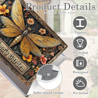 Personalized Metal Signs with Name Made in USA Custom Dragonfly Garden Sign Vintage Decorative Metal Print for Wall Decor Home Garden Ideas Gifts Artwork Prints for Yard Ourdoor