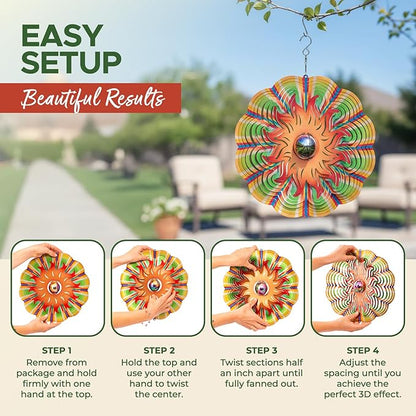 Garden Decor Sun Wind Spinner – 12-in Gazing Sun Hanging Decoration for Yard and – Boho Multicolored Ornament Spinner for Outdoor