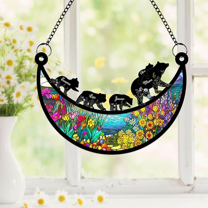 Personalized Grandma Sun Catchers, Custom Mama Bear Sun Catcher Acrylic, Custom Bear Family Wood Ornament, Mothers Day Grandma Mom Gifts, Gifts for Nana Mimi 3