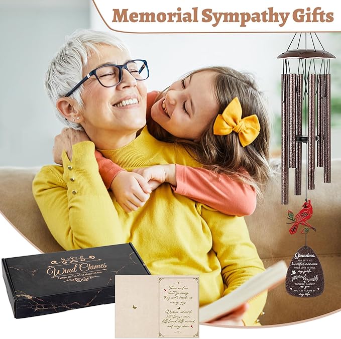 Memorial Gifts for Loss of Grandma - 36'' Memorial Wind Chimes for Outside, Sympathy Bereavement Condolence Grief Remembrance Funeral Gifts for Loss of Grandmother Love One, with S Hook Card