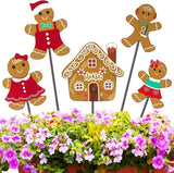 Roowest 5 Pack 12'' H Metal Christmas Yard Stakes Outdoor Decorations Gingerbread Man House Garden Signs Christmas Potted Plant Stakes for Holiday Winter Home Lawn Garden Porch Walkway Party Decor