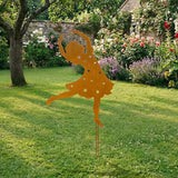 Therwen Rusty Metal Girl Dancer Garden Stake 24'' H Rusty Fairy Sculpture Yard Stake Large Whimsical Dancing Girl Silhouette for Lawn Garden Yard Patio Outdoor Primitive Decor