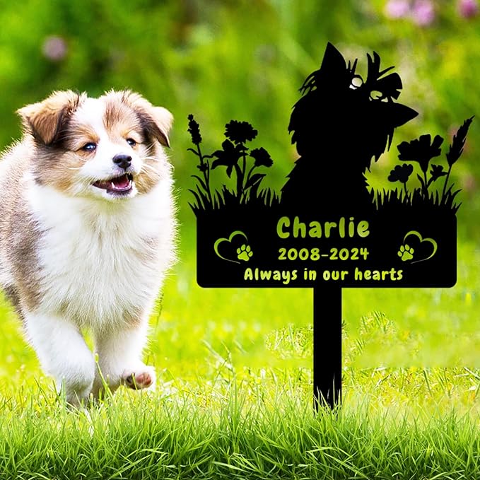 Personalized Yorkshire Terrier Dog Memorial Grave Marker,Custom Flora Dog Memorial Garden Stake,Dog Memorial Plaque Burial Stake Engraved Sign,Dog Sympathy Grave Stake,Dog Memorial Statue Yorkshire1