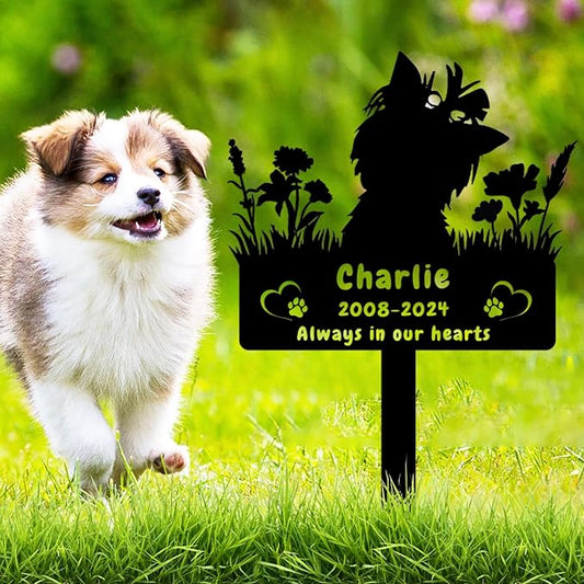 Personalized Yorkshire Terrier Dog Memorial Grave Marker,Custom Flora Dog Memorial Garden Stake,Dog Memorial Plaque Burial Stake Engraved Sign,Dog Sympathy Grave Stake,Dog Memorial Statue Yorkshire1