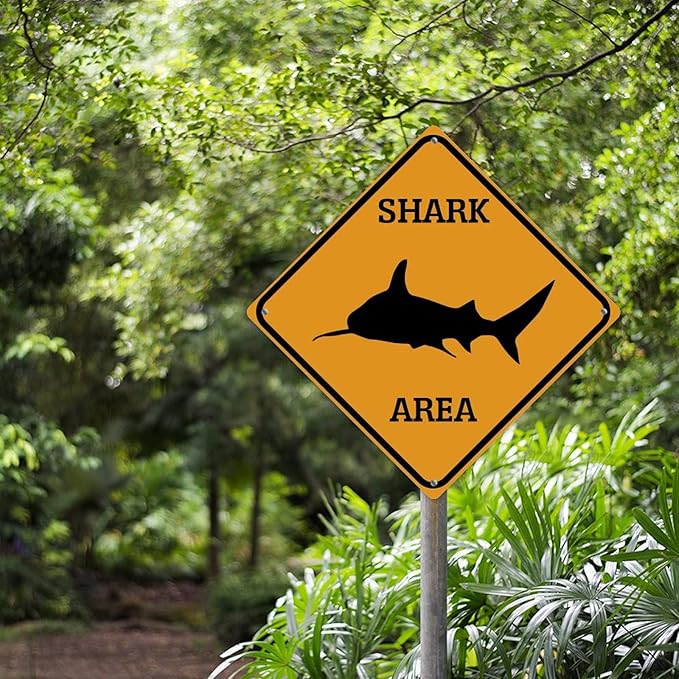 Fierce Fish Area Xing Caution Crossing Sign Ocean Animal Aluminum Metal Sign Warning Sign Novelty Road Fence Yard Wall Decor For Indoor Outdoor Highway10x10in