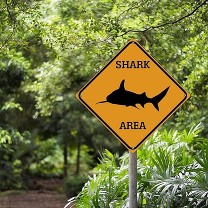 Fierce Fish Area Xing Caution Crossing Sign Ocean Animal Aluminum Metal Sign Warning Sign Novelty Road Fence Yard Wall Decor For Indoor Outdoor Highway10x10in