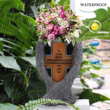 Grave Decorations for Cemetery，Heaven Angel Wing Cross, Graveyard Decoration, Vase with Solar LED Lamp, Resin Decorated Bereavement Statue, Gift in Memory of Relatives (Gray)