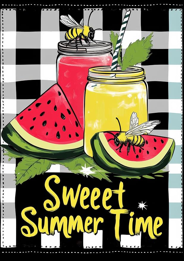 BlissYard Sweet Summer Time Garden Flag Watermelon Buffalo Plaid Lemon Welcome Small Flags for Outside Double Sided Juice Seasonal Banner Farmhouse Outdoor Yard Decoration 12x18 Inch