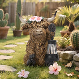 Solar Highland Cow Garden Outdoor Statue,Highland Cow Figurines Sculpture with LED,Farmhouse Decor,Patio Balcony Yard for Pasture & Farm Theme Housewarming Easter Day Gifts for Women Mom