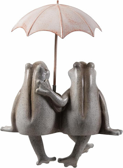 Hi-Line Gift Ltd. Sitting Couple Frogs W/Umbrella Garden Statue Yard Decor