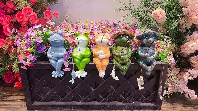 9.5" Fishing Frog Statue, Whimsical Lawn Yard Art, Funny Garden Pond Fisherman Sculpture, Resin Animal Decorative Figurine, Ideal for Frog Lovers