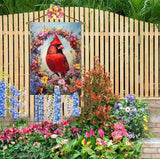 Cardinal Bird Spring House Flag 28x40 Inch Double Sided Large Burlap Summer Floral Wreath Yard Flag Outdoor Outside Seasonal Farmhouse Decoration