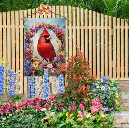 Cardinal Bird Spring House Flag 28x40 Inch Double Sided Large Burlap Summer Floral Wreath Yard Flag Outdoor Outside Seasonal Farmhouse Decoration