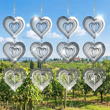 12PCS Stainless Steel Bird Deterrent Wind Spinners for Outside – Reflective Outdoor Bird Repellent Hanging Ornaments, Humane Pigeon Scarer for Yard Garden, Balcony, Patio, Roof & Window (12, Heart)