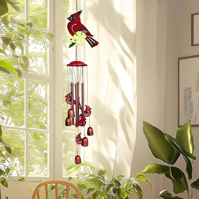 HONGLAND Cardinal Wind Chimes for Outside, Metal Windchimes Outdoors, Standing Cardinal Gifts for Home/Garden Decor, Memorial Wind Chimes for Women/Men, Durable Chimes for Outdoor