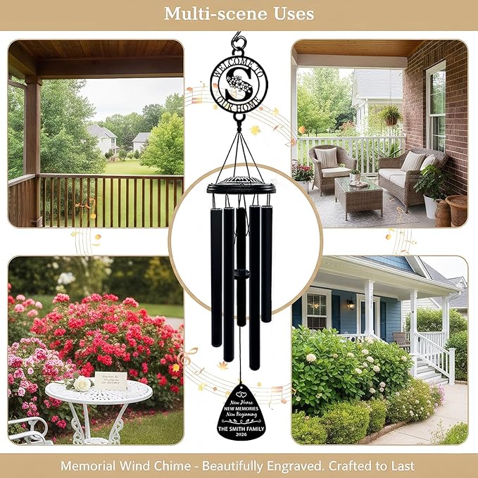 Personalized Housewarming Wind Chimes New Home Gift Custom House Warming Gifts for New Apartment Couple Outdoor Hanging Home Decor Decoration