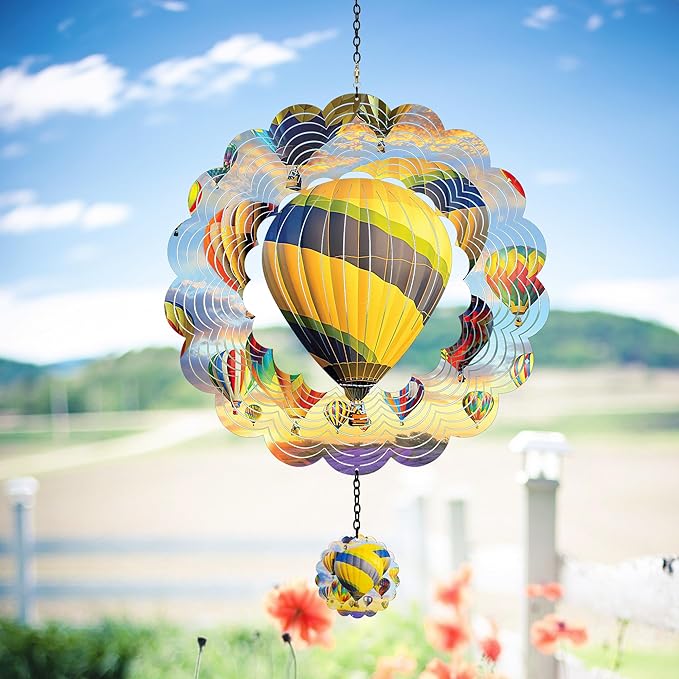 J-Fly Hanging Decor Outdoor,Outdoor Garden Decor，Wind Spinners Outdoor Colorful Hot Air Balloon Hanging Decor,Ornaments Kinetic Yard Art, Valentine Gifts for Women-Yellowish Gray Hot Air Balloon