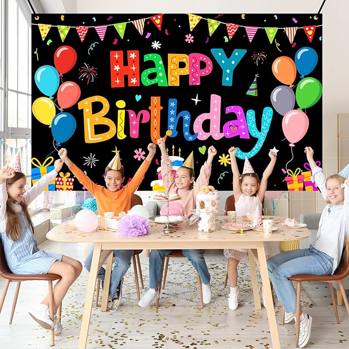 Happy Birthday Banner Backdrop Decorations Flag Outdoor 71x44 Inch,Colorful Rainbow Birthday Bunting for Boys Girls Indoor Home Party Supplies,Yard Sign Photography Background
