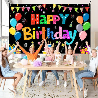 Happy Birthday Banner Backdrop Decorations Flag Outdoor 71x44 Inch,Colorful Rainbow Birthday Bunting for Boys Girls Indoor Home Party Supplies,Yard Sign Photography Background