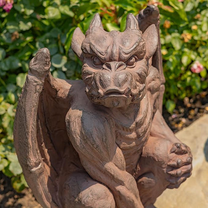 Zaer Ltd. Set of 2 Gothic Gargoyle Garden Statues, 28.4 Inch Tall Outdoor Sculptures (Antique Rust)