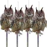 4Pcs Fake Owl Hanging Decoration, Reflective Bird Scare for Garden Patio, Plastic Owl Deterrent with Reflective Tape to Scare Birds Away for Windows Tree