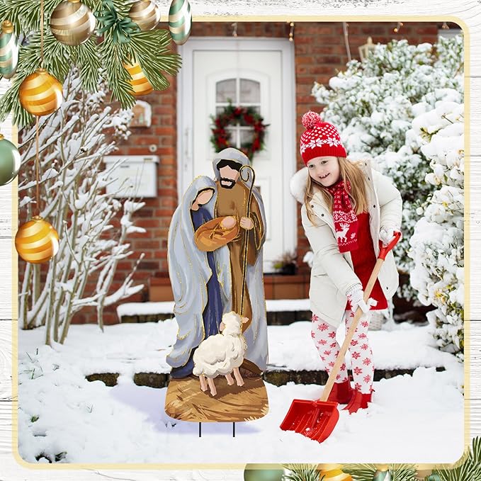 Reallnaive Metal Christmas Outdoor Nativity Scene for Yard with Stake 30 Inch Large Christmas Nativity Set with Baby Jesus Mary and Joseph Outside Waterproof Religious Yard Lawn Signs for Garden Lawns