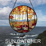 Stained Glass Window Hanging Fall Birch Tree Forest Scenery 6.3" - Suncatcher Door Garden Sun Catcher Home Decor Birthday Christmas for Mom Men Woman Friend Nana