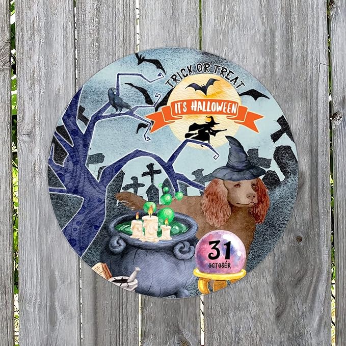 Retro Metal Sign 12"x12",Happy Halloween Scary Night Grave Witch Bats Trick Or Treat Dog Aluminum Tin Metal Sign for Home Living Room Bedroom Garden Farm Patio Decor Wall Art Poster
