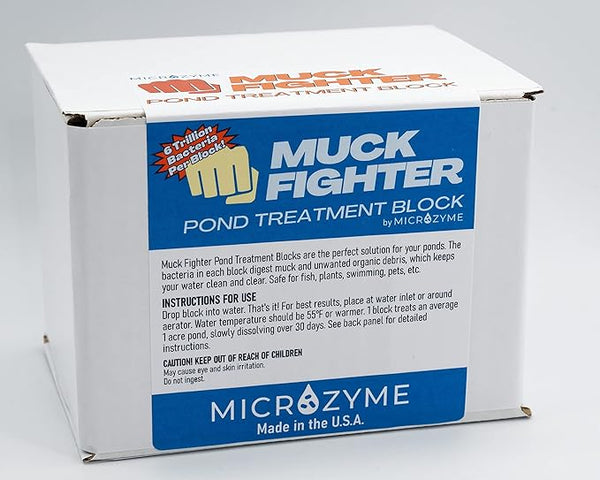 Muck Fighter Pond Treatment Block | Lasts 30 days | Natural Pond Bacteria & Sludge Decomposing Enzymes | Water Clearing Odor Eliminating Microbes | Safe for Fish, Pets, & Recreation (1-Pack)