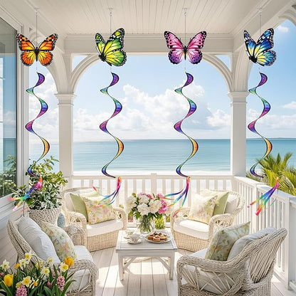 Gerrii 4 Pcs Spring Butterfly Windsock for Outside Monarch Butterfly Wind Spinner Hanging Decor Springtime Wind Twister Windmill for Yard Garden Patio Home Supply