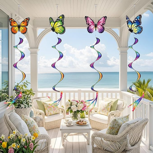 Gerrii 4 Pcs Spring Butterfly Windsock for Outside Monarch Butterfly Wind Spinner Hanging Decor Springtime Wind Twister Windmill for Yard Garden Patio Home Supply
