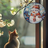 Snowman Suncatcher Stained Glass Suncatchers 7.87 Inch Stained Glass Ornament for Home Decor Indoor Wall Art for Christmas Day Valentine's Day Mother's Day Women
