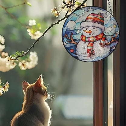Snowman Suncatcher Stained Glass Suncatchers 7.87 Inch Stained Glass Ornament for Home Decor Indoor Wall Art for Christmas Day Valentine's Day Mother's Day Women