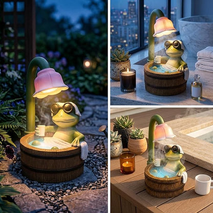 MXwcy Solar Garden Lights Frog Statue, 6.3" Resin Bath Frog Figurine Cute Frog Stuff Solar Garden Decor Accessory for Patio Yard Lawn, Frog Gifts for Women Mom Grandma