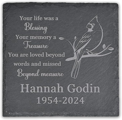 Memorial Garden Stone, Memorial Stone, Personalized Memorial Gifts, Sympathy Gifts for Loss of Loved One, Bereavement Gifts for Loss of Father Mother - Your Life was a Blesing - Square
