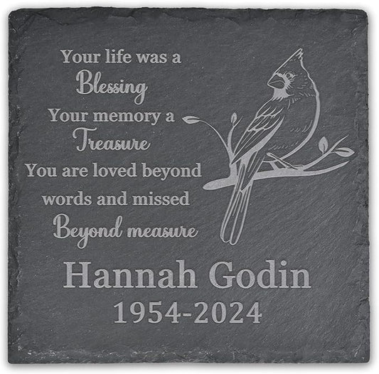 Memorial Garden Stone, Memorial Stone, Personalized Memorial Gifts, Sympathy Gifts for Loss of Loved One, Bereavement Gifts for Loss of Father Mother - Your Life was a Blesing - Square