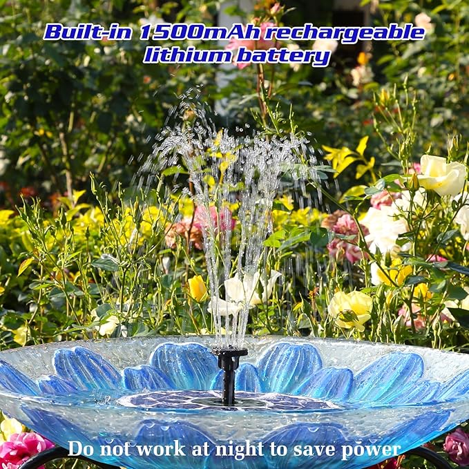 AISITIN 3.5W Solar Fountain Built-in 1800mAh Battery, Solar Bird Bath Fountains with 8 Nozzles, Solar Water Pump for Garden Birdbath Pool Fish Tank Pond and Outdoor (Purple)