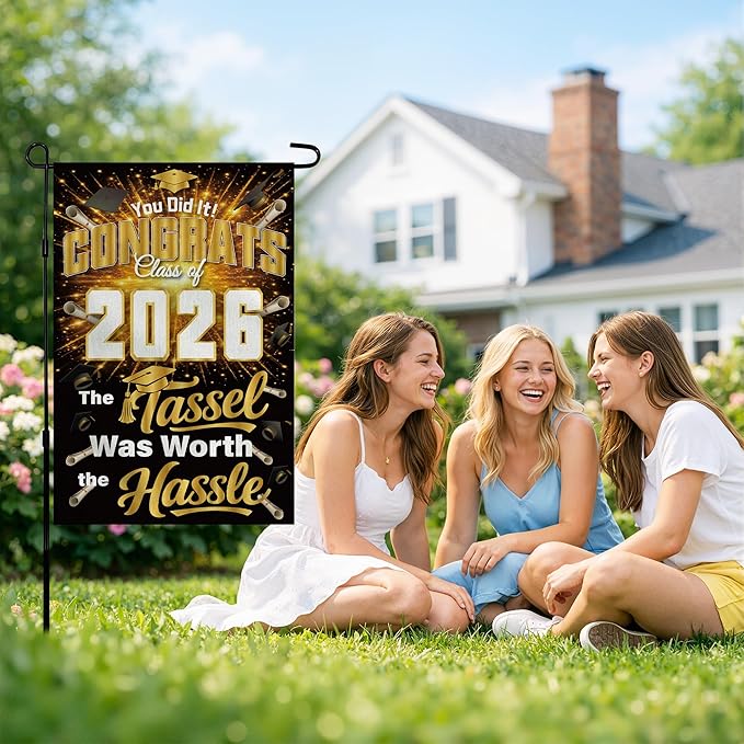 Graduation Decorations 2026 - Class of 2026 Garden Flag | Graduation Decor Party Favors Supplies for Outdoor Indoor Double-Side Backdrop Banner for Garden Porch Patio Lawn Yard Home,12x18Inch (Black)