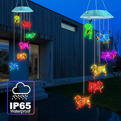 Solar Dog Gift for Mom Girls, Color Changing Solar Wind Chimes for Outside, Outdoor Decorative Mobile Lights for Garden, Yard, Patio, Window, Party Decorations, Gift for Women