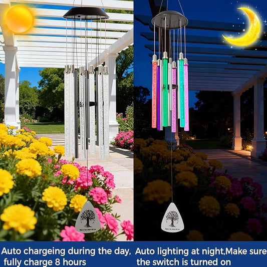 Solar Wind Chimes for Outside, 6 LED Tubes Color Changing Outdoor Clearance Unique Garden Decor Colorful Patio, Gifts for Her/Him Gift Version(37" Long)