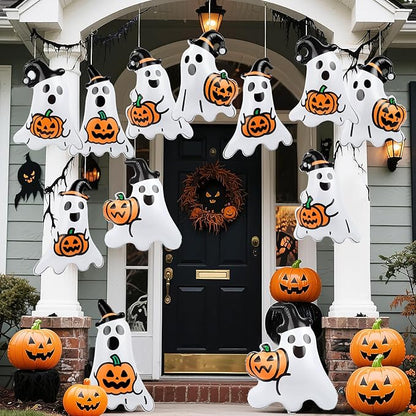 12 Packs 16 Inches Halloween Inflatable Ghost Outdoor Decorations PVC Inflatable Hanging Ghost Ornaments Blow Up Ghost for Halloween Party Yard Garden Outdoor Decoration