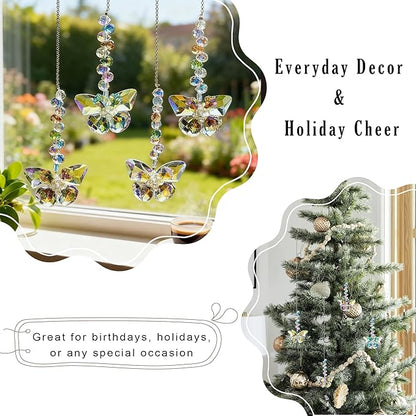 HDCRYSTALGIFTS 4pcs Crystal Butterfly Suncatchers for Window Hanging Rainbow Maker Sun Catchers Indoor Glass Butterfly Decoration for Spring Home Garden Decor, for Mom Women